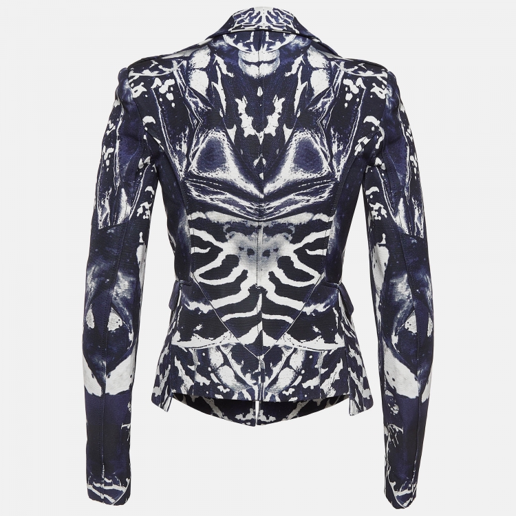 Pre Owned McQ by Alexander McQueen Blue/White Abstract Print Cotton Blend Blazer XS 