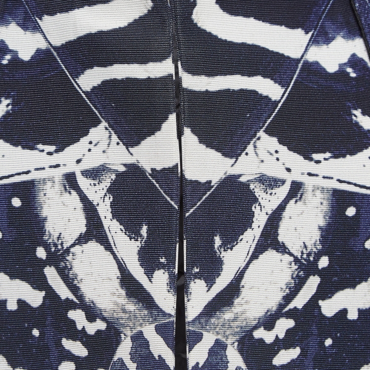 Pre Owned McQ by Alexander McQueen Blue/White Abstract Print Cotton Blend Blazer XS 