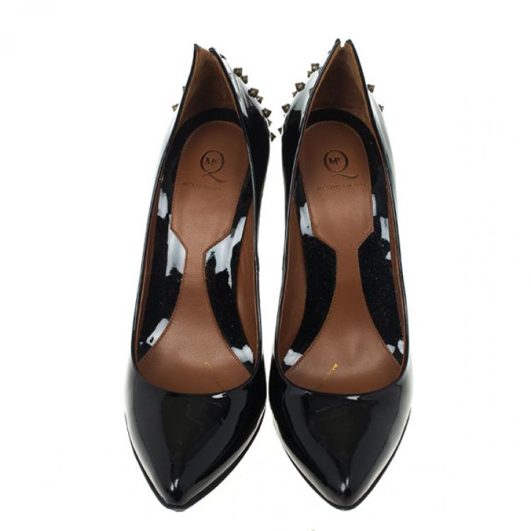 Pre Owned McQ by Alexander McQueen Black Patent Studded Pointed Toe Pumps Size 41