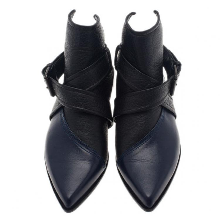 Pre Owned McQ by Alexander McQueen Two Tone Leather Grace Ankle Boots Size 39