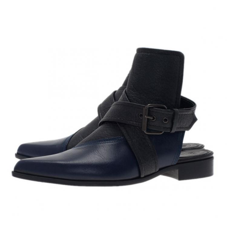 Pre Owned McQ by Alexander McQueen Two Tone Leather Grace Ankle Boots Size 39