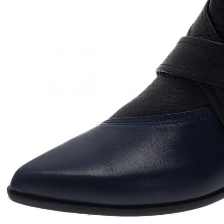 Pre Owned McQ by Alexander McQueen Two Tone Leather Grace Ankle Boots Size 39