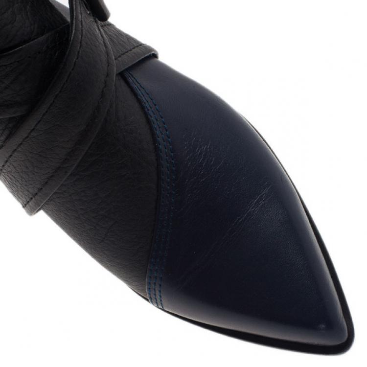 Pre Owned McQ by Alexander McQueen Two Tone Leather Grace Ankle Boots Size 39