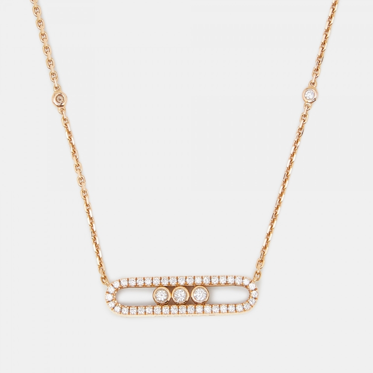Pre Owned Messika Baby Move Pavé  Diamond 18k Rose Gold Necklace