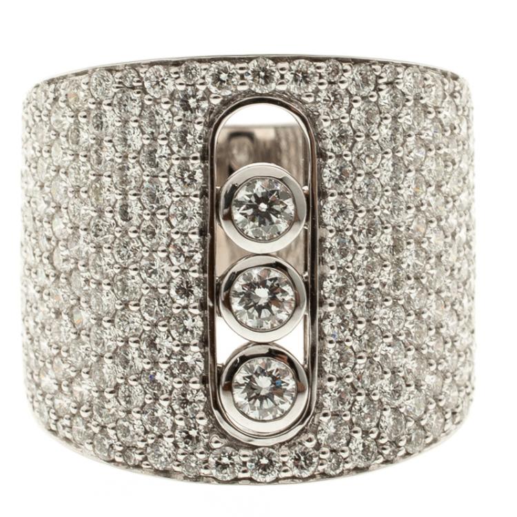 Pre Owned Messika Move Joaillerie Pave Diamond 18k White Gold Ring Size 52