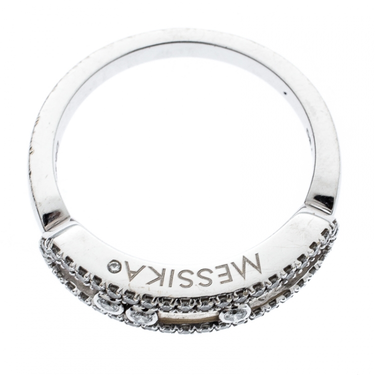Pre Owned Messika Baby Move Pave Diamond 18K White Gold Ring Size 52.5