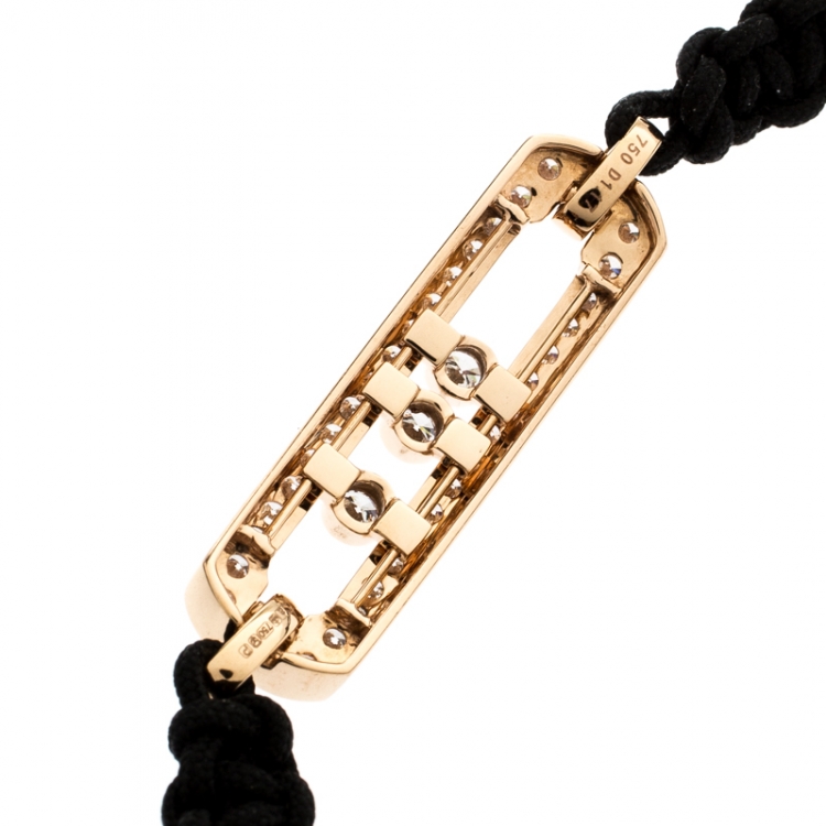Pre Owned Messika Move Pave Diamonds 18k Rose Gold Adjustable Cord Bracelet