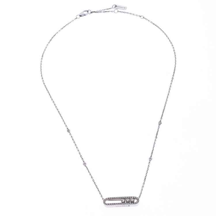 Pre Owned Messika Baby Move Pavé Diamond 18k White Gold Pendant Necklace