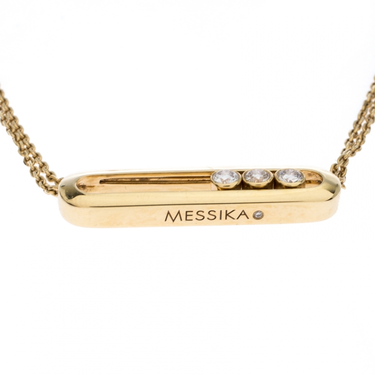 Pre Owned Messika Move Diamond 18K Yellow Gold Double Chain Necklace