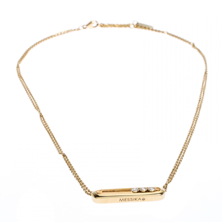 Pre Owned Messika Move Diamond 18K Yellow Gold Double Chain Necklace