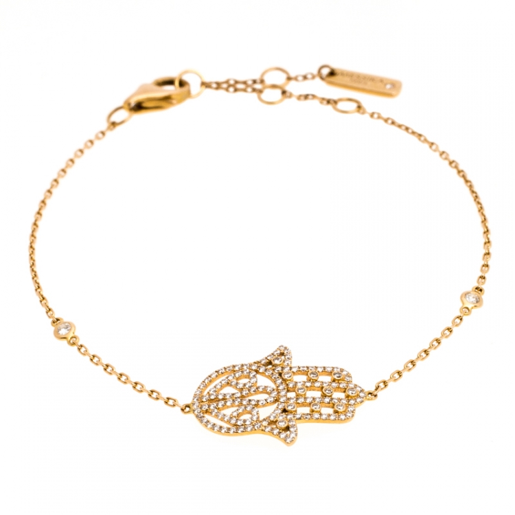 Pre Owned Messika Hamsa Diamond 18K Rose Gold Station Bracelet 