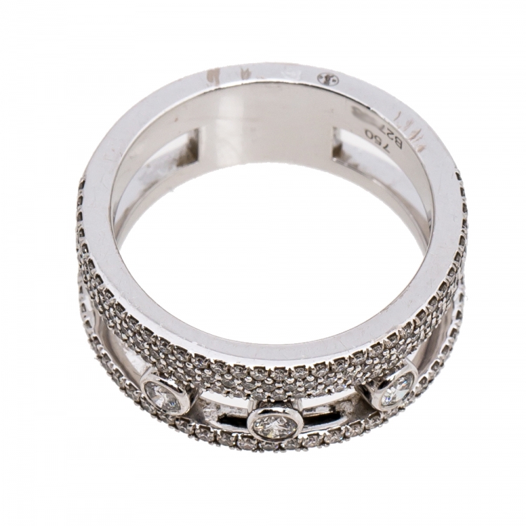 Pre Owned Messika Move Romane Pave Diamond 18K White Gold Band Ring Size 52
