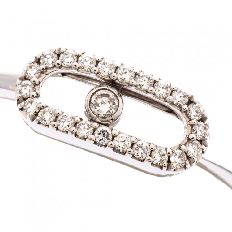 Pre Owned Messika Move Uno Pave Diamond 18K White Gold Ring Size 50.5