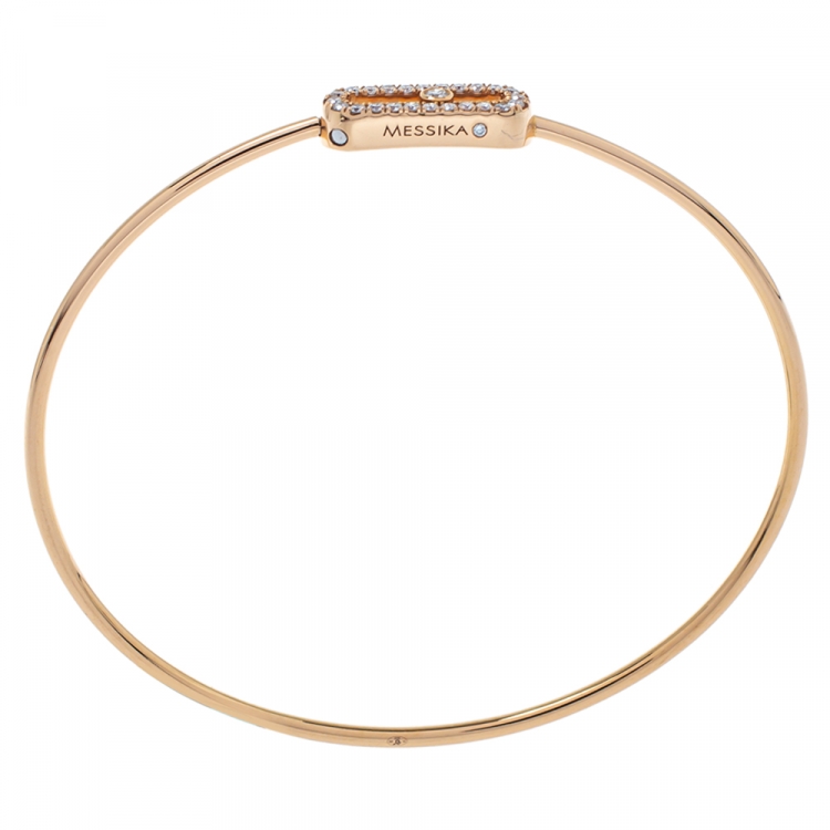 Pre Owned Messika Move Uno Diamond 18K Rose Gold Thin Bangle Bracelet S
