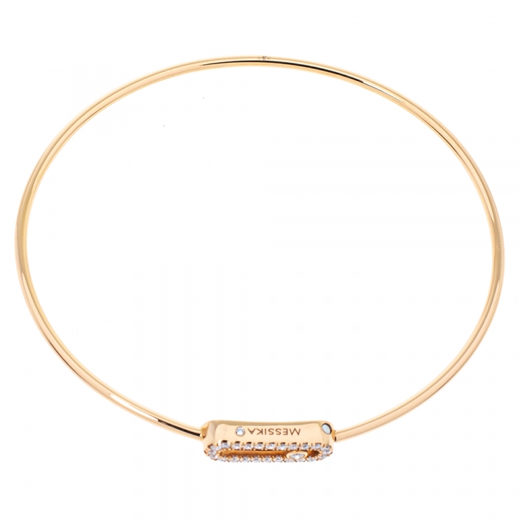 Pre Owned Messika Move Uno Diamond 18K Rose Gold Thin Bangle Bracelet S