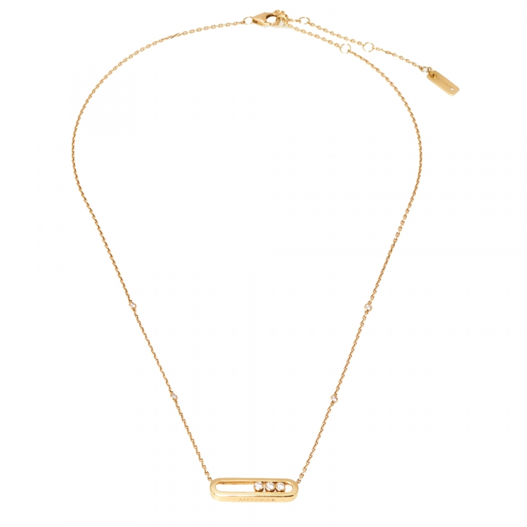 Pre Owned Messika Baby Move Diamond 18K Yellow Gold Pendant Necklace