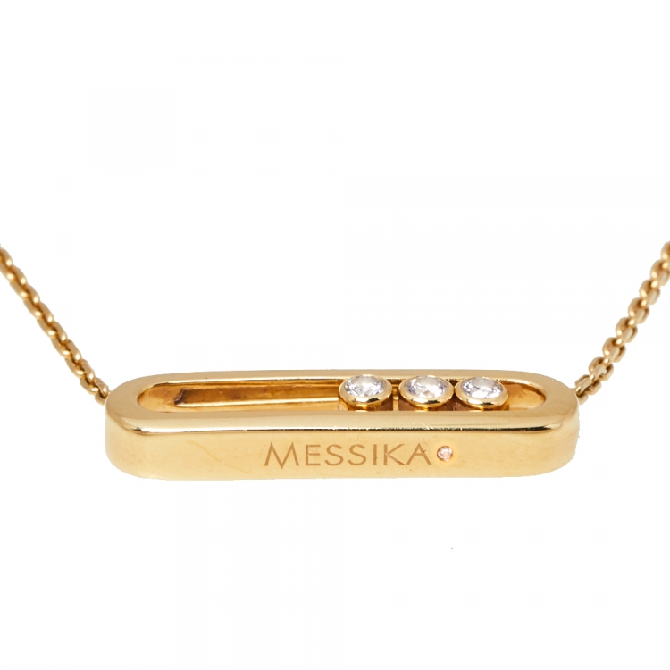 Pre Owned Messika Baby Move Diamond 18K Yellow Gold Pendant Necklace