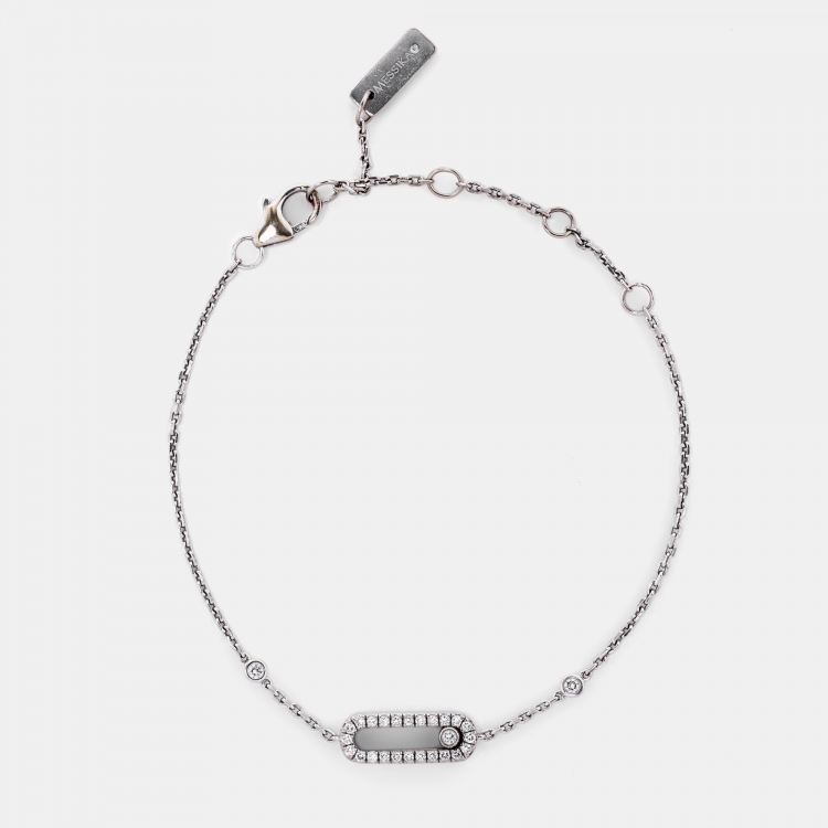 Pre Owned Messika Move Uno Pavé Diamonds 18k White Gold Bracelet