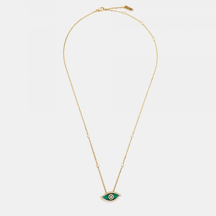 Pre Owned Messika Lucky Eye Malachite Diamond 18K Yellow Gold Necklace