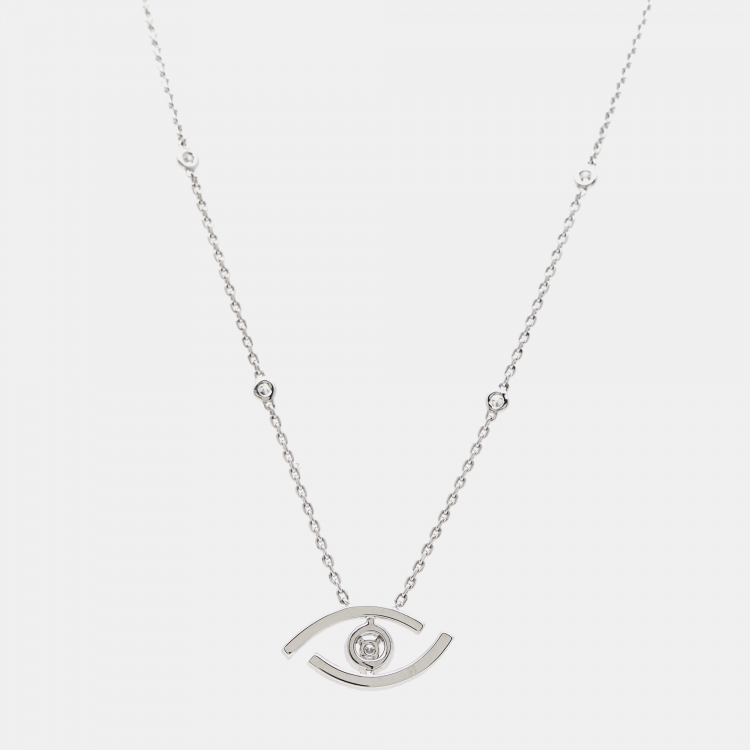 Pre Owned Messika Lucky Eye Pave Diamond 18k White Gold Necklace