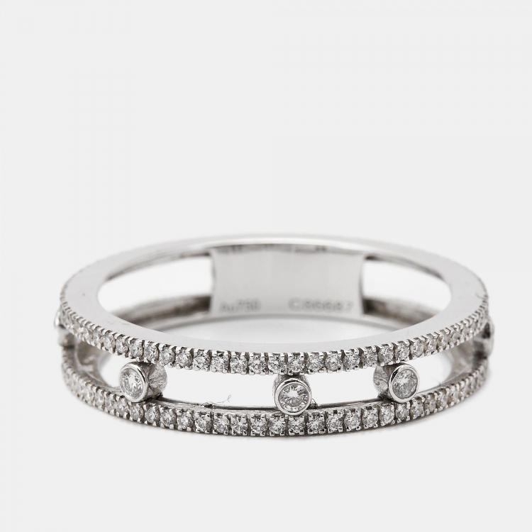 Pre Owned Messika Move Romane Diamond 18k White Gold Wedding Ring Size 59