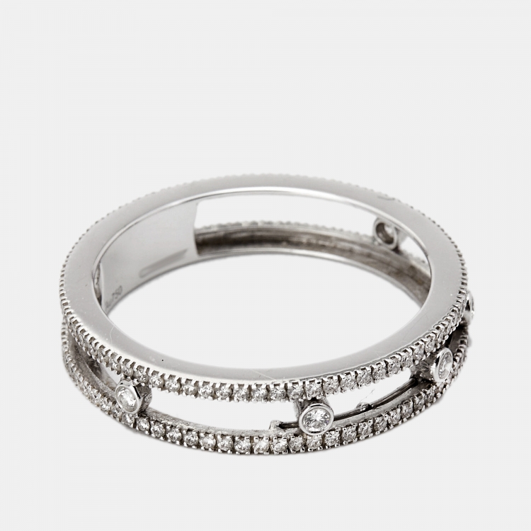 Pre Owned Messika Move Romane Diamond 18k White Gold Wedding Ring Size 59