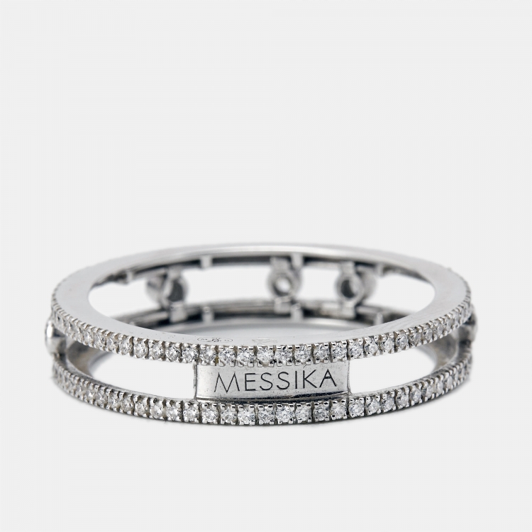 Pre Owned Messika Move Romane Diamond 18k White Gold Wedding Ring Size 59