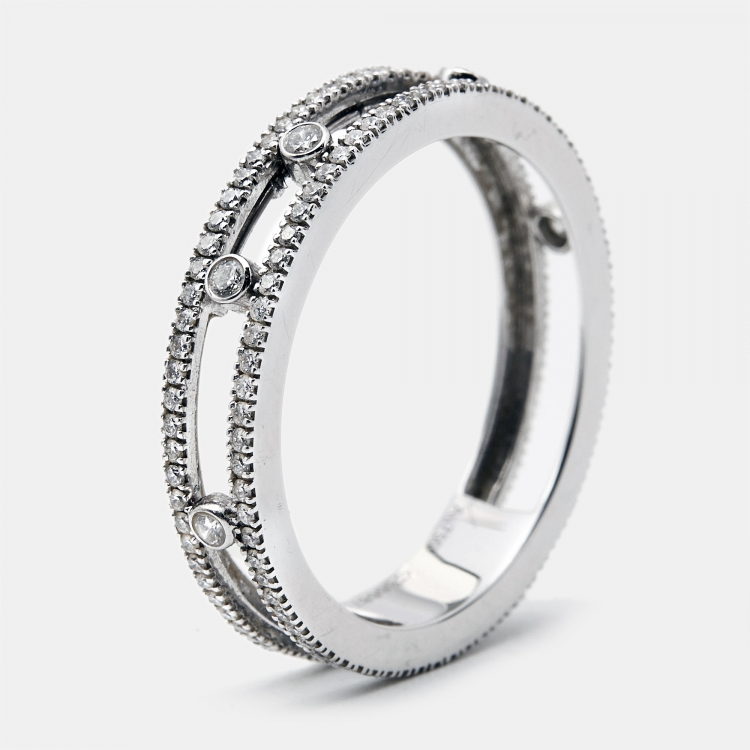 Pre Owned Messika Move Romane Diamond 18k White Gold Wedding Ring Size 59