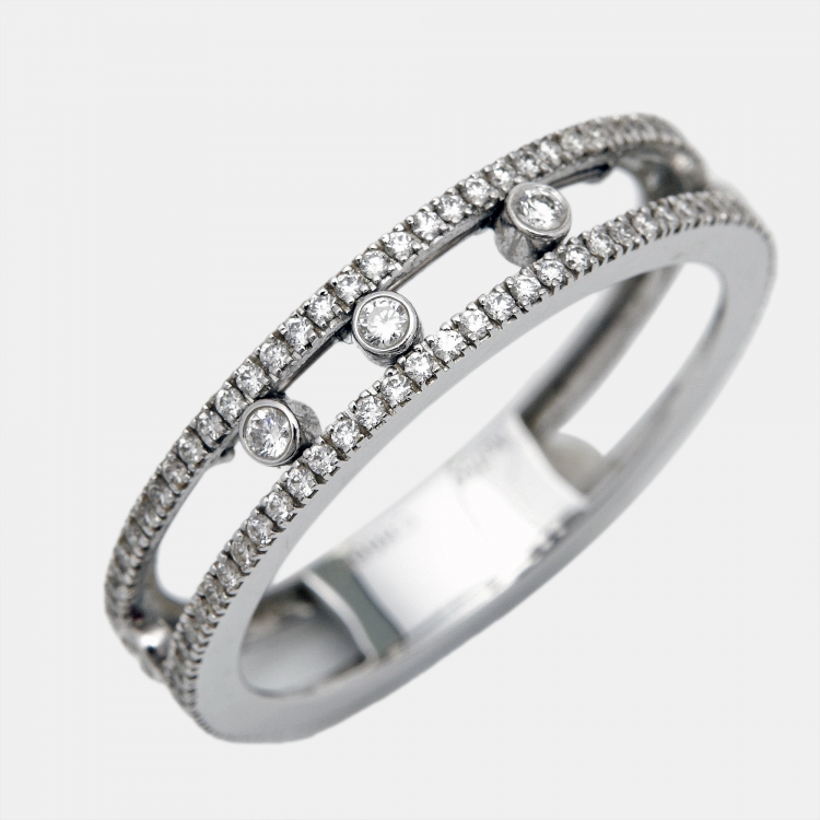 Pre Owned Messika Move Romane Diamond 18k White Gold Wedding Ring Size 59