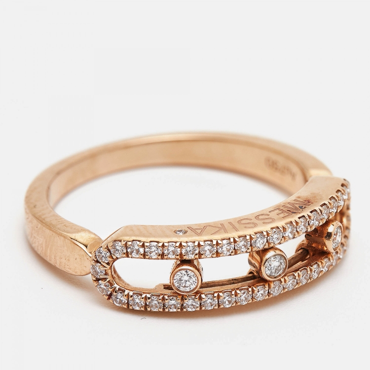 Pre Owned Messika Baby Move Pavé Diamond 18k Rose Gold Ring Size 52