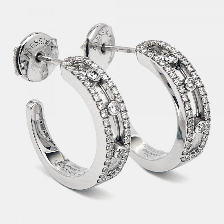 Pre Owned Messika Move Pave Hoop Diamond 18k White Gold Earrings