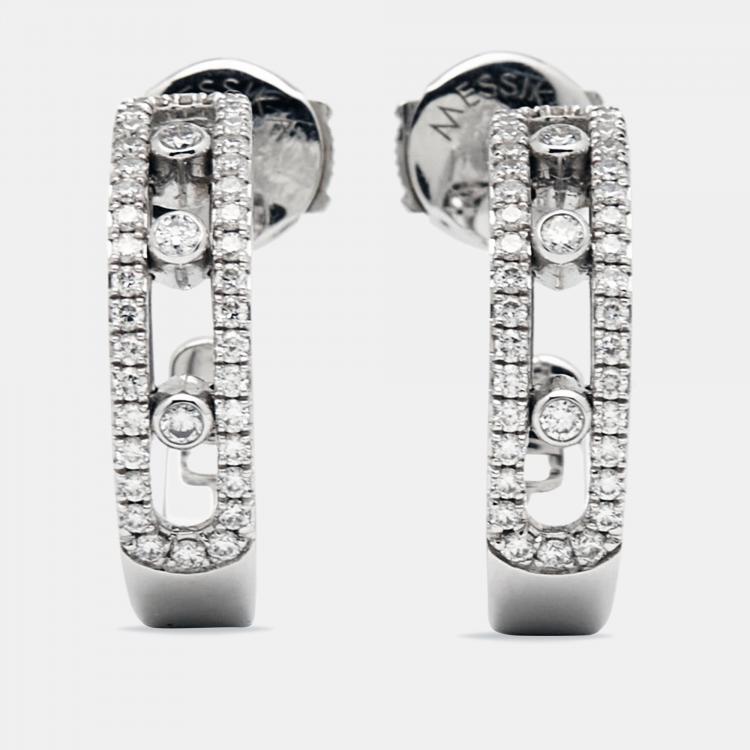 Pre Owned Messika Move Pave Hoop Diamond 18k White Gold Earrings