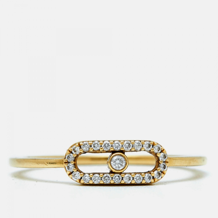 Pre Owned Messika Move Uno Diamond 18k Yellow Gold Ring Size 53