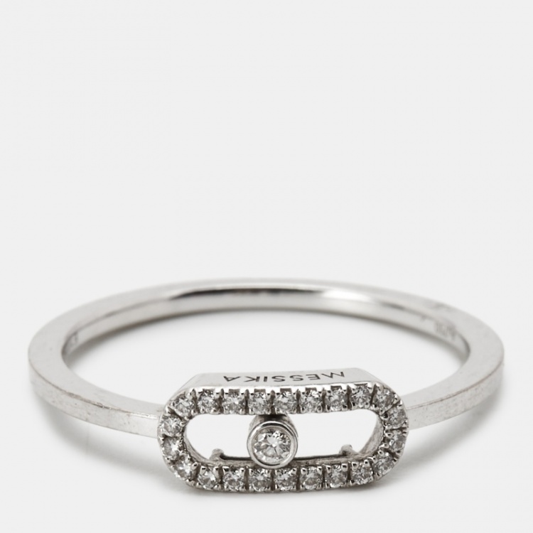 Pre Owned Messika Move Uno Diamonds 18k White Gold Ring Size 53