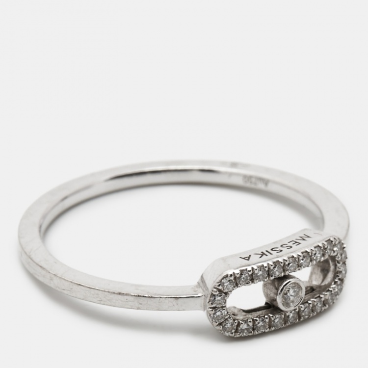 Pre Owned Messika Move Uno Diamonds 18k White Gold Ring Size 53