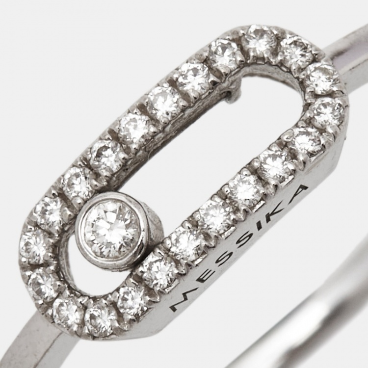 Pre Owned Messika Move Uno Diamonds 18k White Gold Ring Size 53