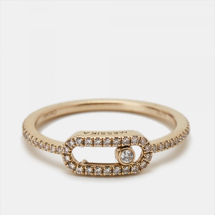 Pre Owned Messika Move Uno Diamond 18k Rose Gold Ring Size 51