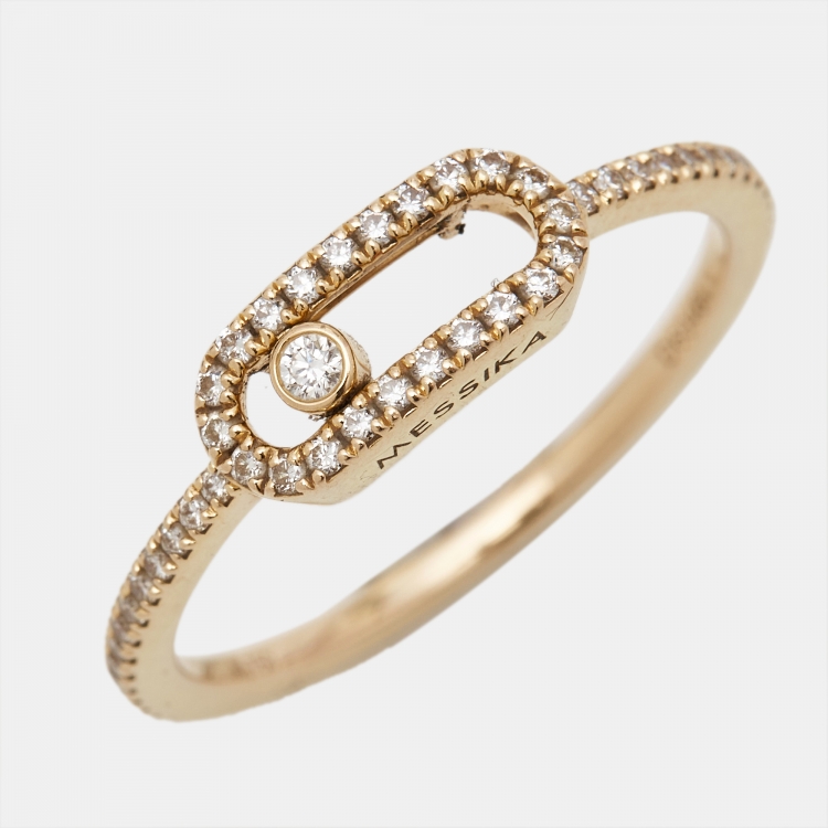 Pre Owned Messika Move Uno Diamond 18k Rose Gold Ring Size 51