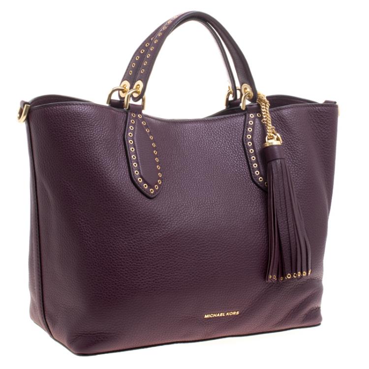 Pre Owned Michael Kors Purple Leather Brooklyn Tote