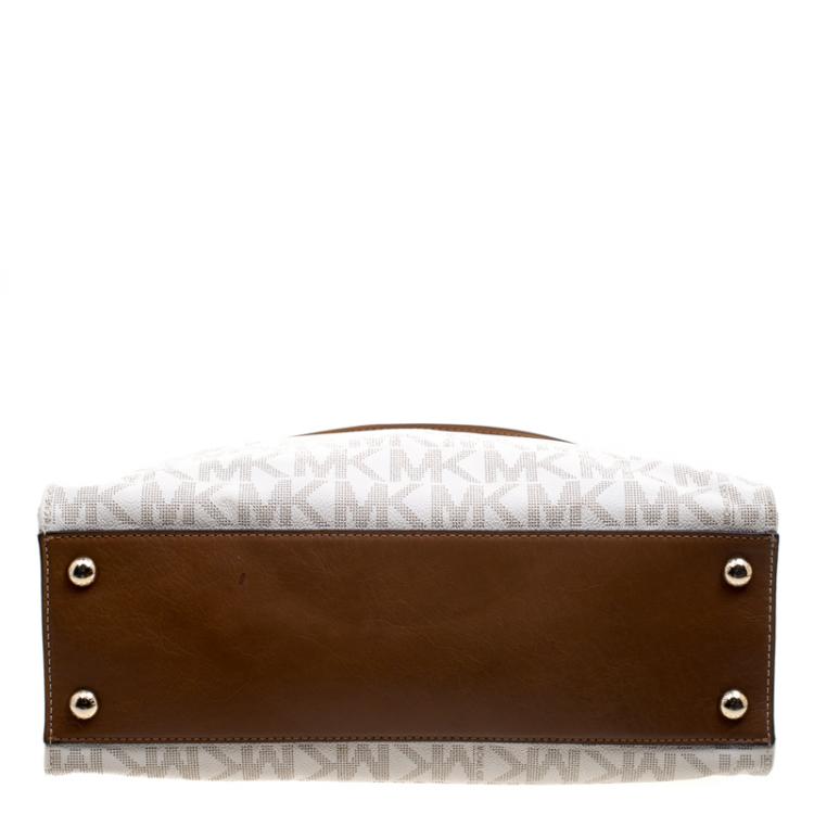 Pre Owned Micheal Kors White/Brown Leather Hamilton Satchel