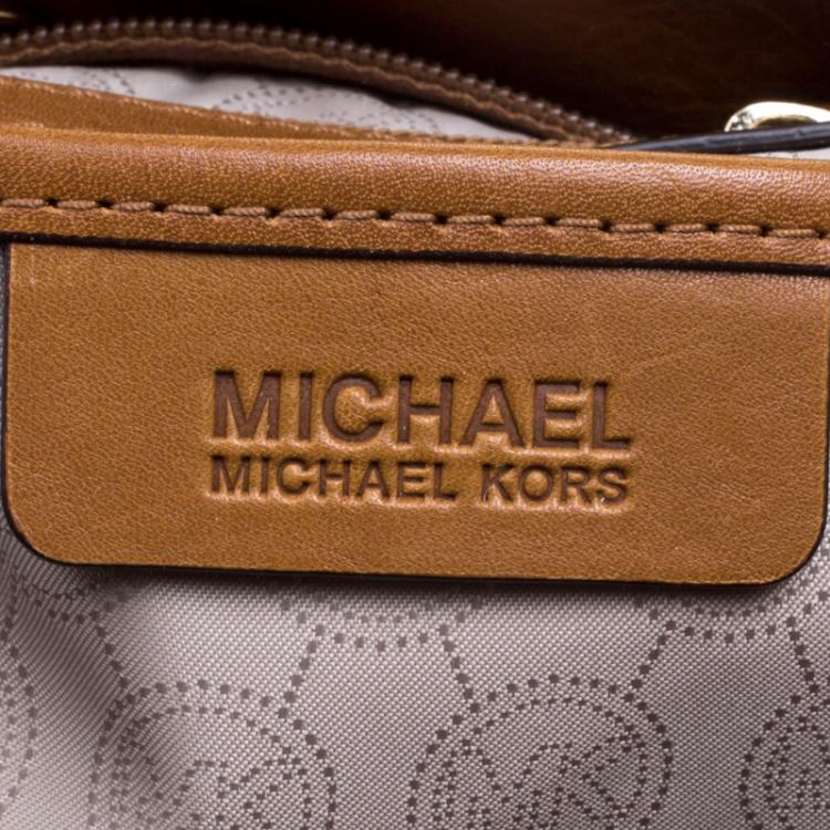 Pre Owned Micheal Kors White/Brown Leather Hamilton Satchel