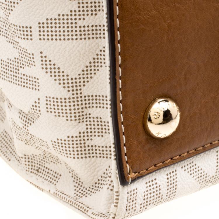 Pre Owned Micheal Kors White/Brown Leather Hamilton Satchel