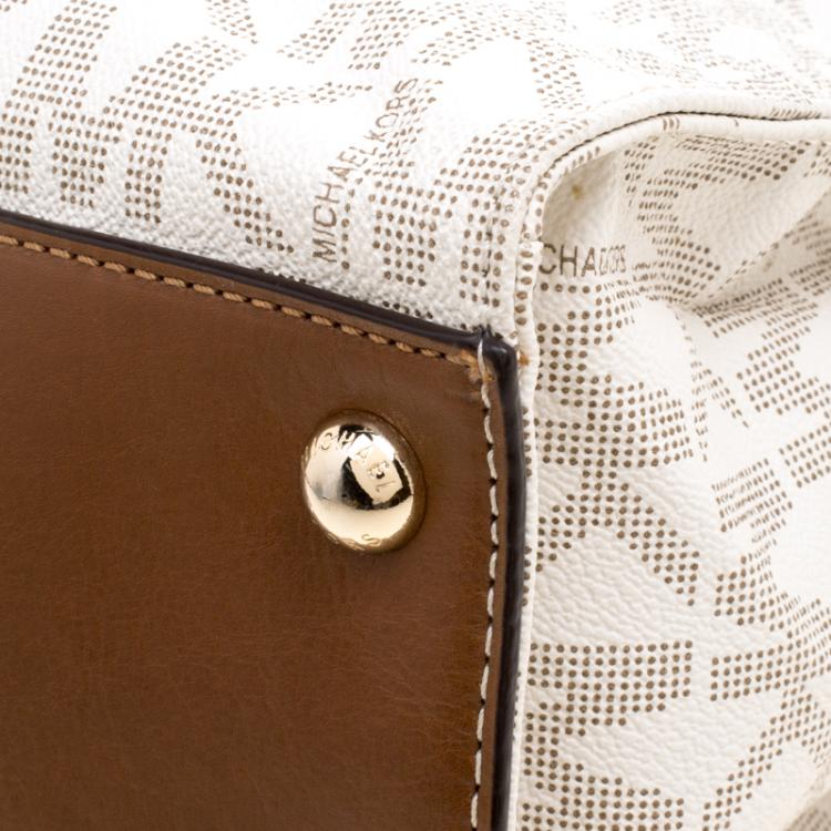 Pre Owned Micheal Kors White/Brown Leather Hamilton Satchel