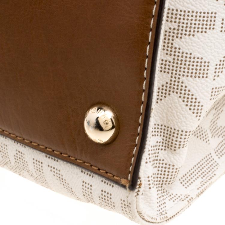Pre Owned Micheal Kors White/Brown Leather Hamilton Satchel
