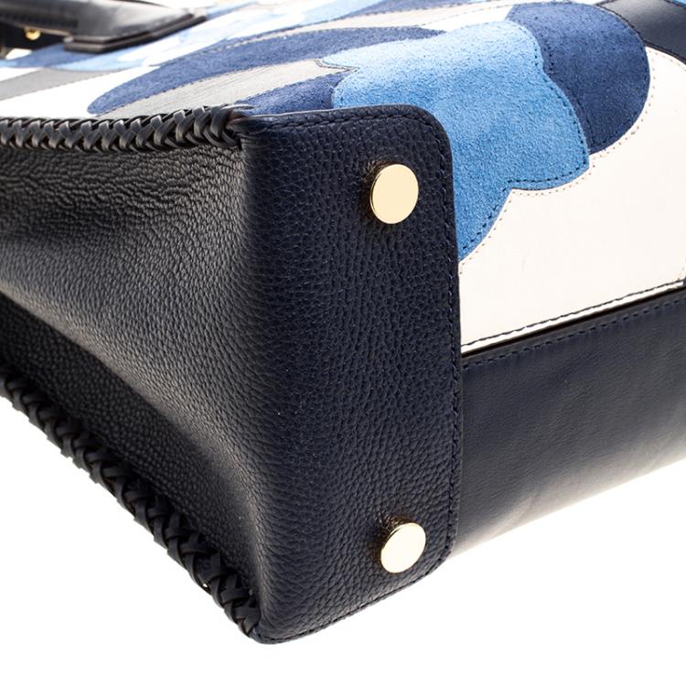 Pre Owned Michael Kors Navy Blue Leather & Suede Mercer Floral Patchwork Tote