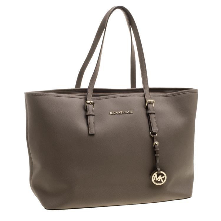 Pre Owned Michael Kors Khaki Leather Jet Set Tote