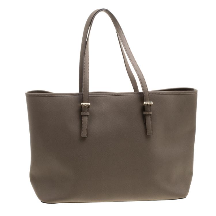 Pre Owned Michael Kors Khaki Leather Jet Set Tote