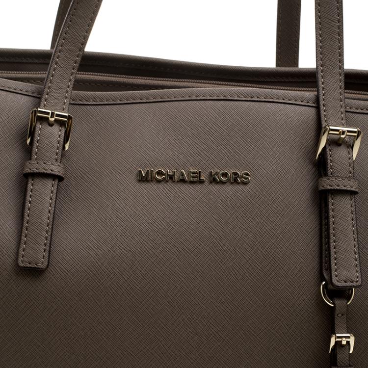 Pre Owned Michael Kors Khaki Leather Jet Set Tote