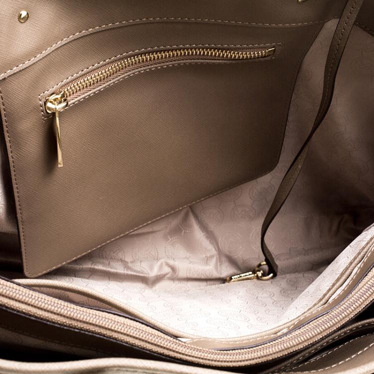 Pre Owned Michael Kors Khaki Leather Jet Set Tote