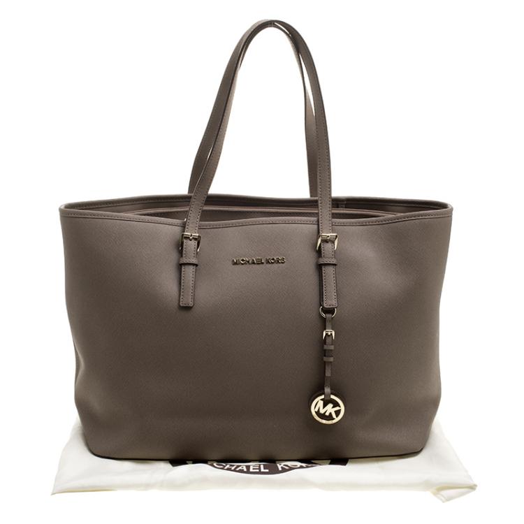 Pre Owned Michael Kors Khaki Leather Jet Set Tote